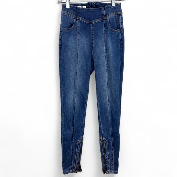 Free People CRVY Mercury Zip Jeans Harper Blue Size 27 Moto Y2K StreetwearDenim - Picture 1 of 15